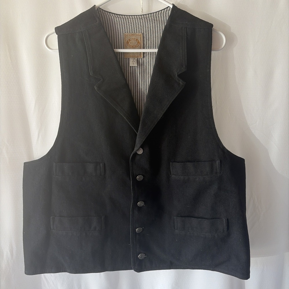 Vintage Wah Maker Vest Mens Large Black Cotton Denim Western Cowboy USA Made